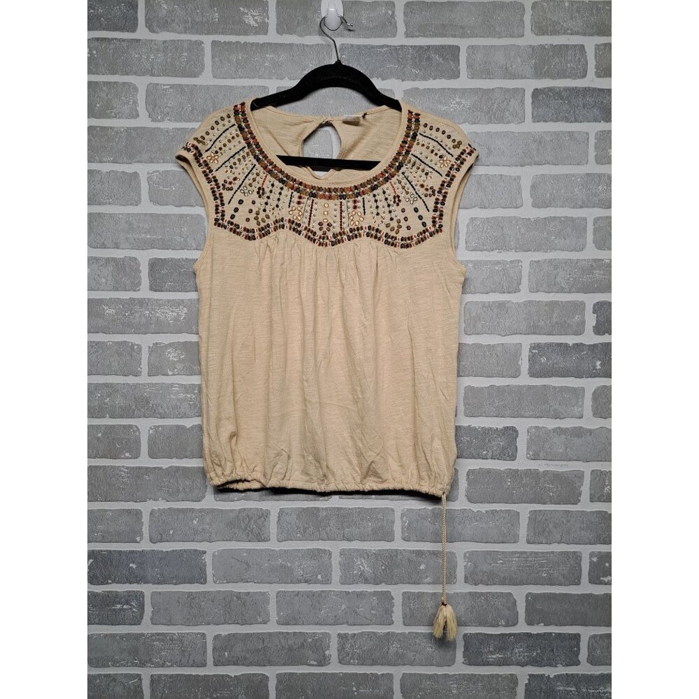 Embroidered Boho Top With Tassel Drawstring Hem‎ & Keyhole Back - Picture 3 of 14